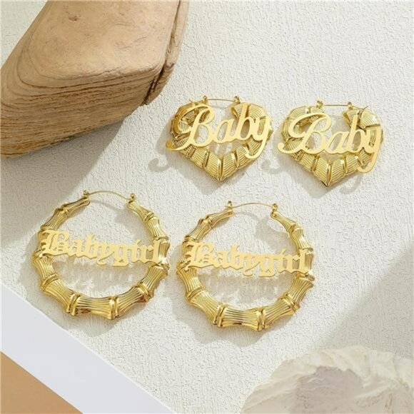 Gold Bamboo Hoop Earrings for Women Large Heart Door Knocker 90s Hip Hop Jewelry - Picture 7 of 8